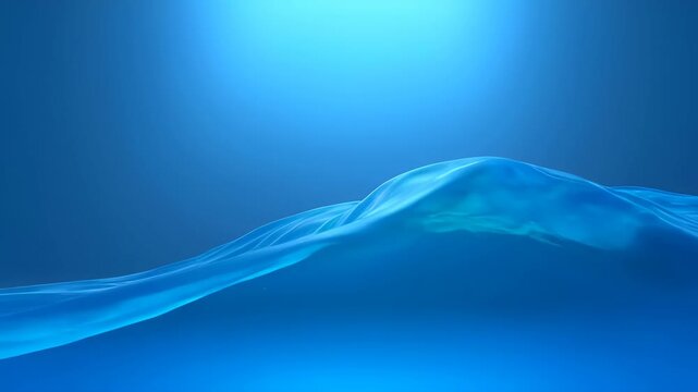 Blue abstract wave background with flowing water motion, soft light gradient, fluid ribbon texture, smooth ocean surface, glowing aqua liquid shape and serene underwater blue gradient scene