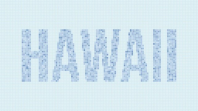 Hawaii, United States dotted map animation. Digital style shape of the state. Hawaii, United States shape and title dots appear with bulb flickering effect. Intro, outro, logo, title video.