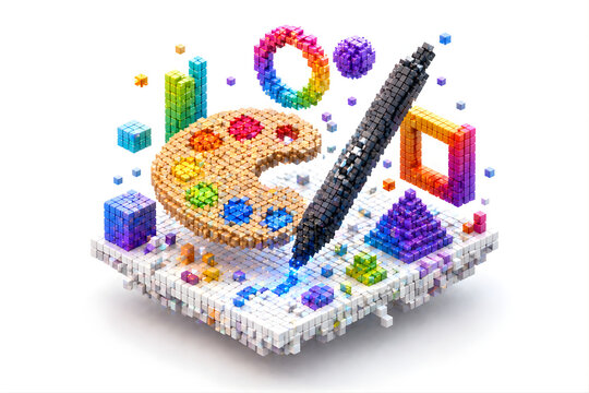 Isometric Voxel Graphic Design and Creative Art Tools 3D Illustration