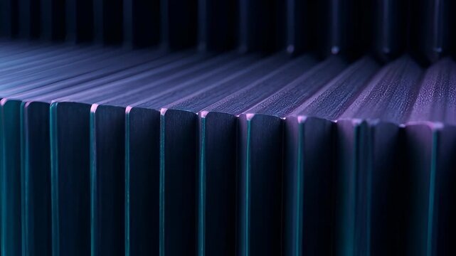 Abstract purple paper texture with layered stack dark light, abstract metal panel texture dark blue light, glowing vertical line pattern, dark background, abstract blue stack texture background