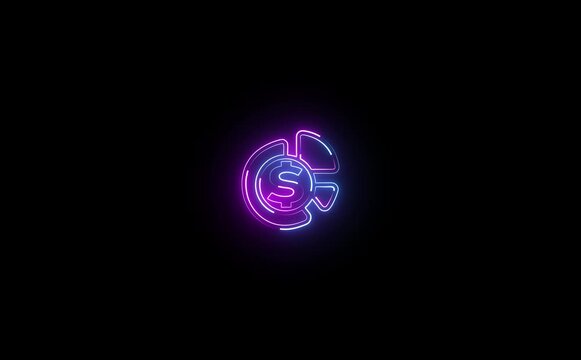Neon  budget icon animation, financial allocation and money distribution symbol, finance and accounting concept, glowing money flow, business and investment