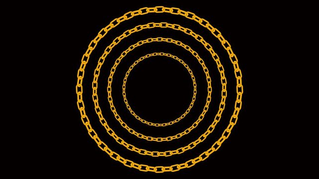 3D Gold Oval Link Chains Spinning in Perfect Concentric Circles on Black