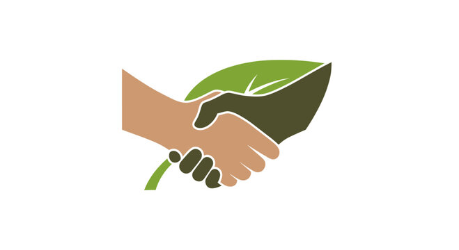 Handshake with a Green Leaf Symbolizing Environmental Partnership.