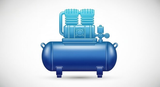 Detailed vector illustration of a powerful blue air compressor machine technology