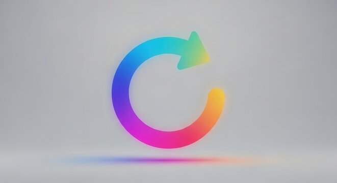 Colorful glowing circular arrow icon representing progress and continuous innovation on a simple