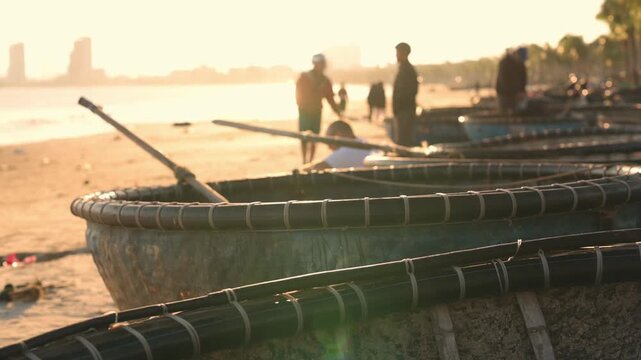 Early Morning Ignites Energetic Commerce With Ships And Vendors Moving Swiftly. Break Of Dawn Brings Lively And Bustling Scene With Ships And Traders Actively Exchanging Goods