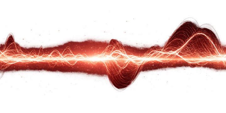 Abstract medical vector illustration featuring a red heart beat wave pattern with light energy splashes on a white textured background design