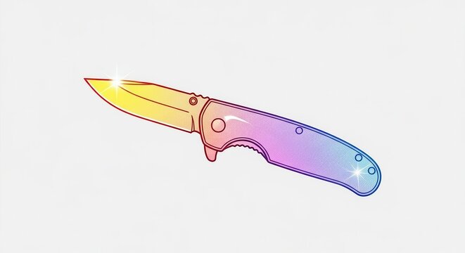 Vibrant folding knife illustration with gradient colors and sparkling accents for modern design