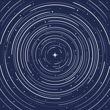 Stylized Concentric Star Trails with North Star on Dark Blue Celestial Background