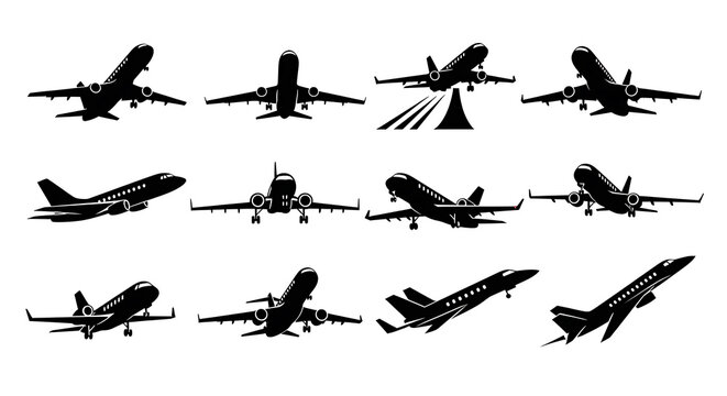 Aircraft silhouettes including front side and top view perspectives