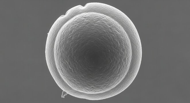Detailed scanning electron micrograph showing early cellular development of a single spherical
