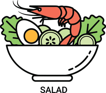 Shrimp salad bowl with egg and vegetables