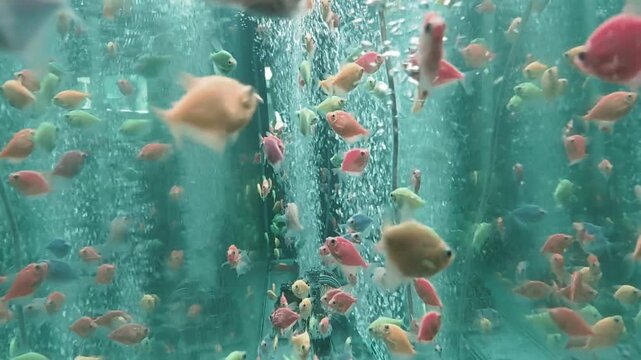 colorfull small fishes in aquarium