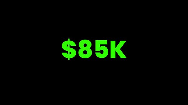 85K Dollars Animated Counter with Transparent Alpha Channel Background in 4K