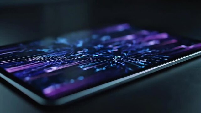 Futuristic Abstract Technology Display with Neon Lights and Circuitry
