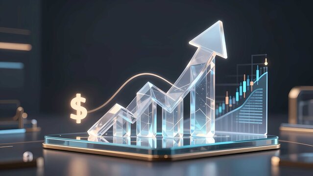 business graph with arrow on the screen