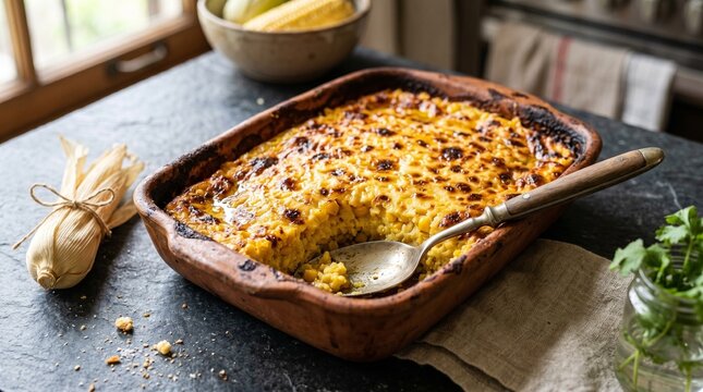 Freshly Baked Chipa Guazu Corn Souffle with Melted Paraguay Cheese