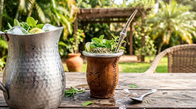 Refreshing Paraguayan Terere Yerba Mate with Ice and Herbs