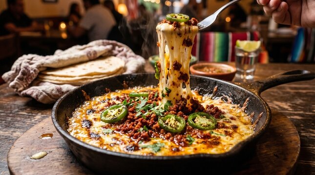 Sizzling Mexican Queso Fundido with Spicy Chorizo