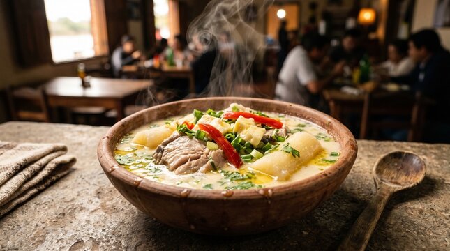 Traditional Pira Caldo Paraguayan Fish Soup with Cream and Cheese