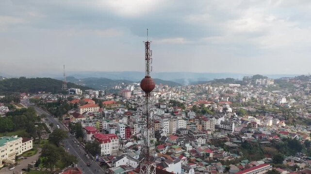 Vietnam, Da Lat High Altitude Perspective Capturing Da Lat Urban Landscape From Above. Comprehensive Aerial Vantage Point Showcasing Sprawling Cityscape Of Da Lat From High Altitude