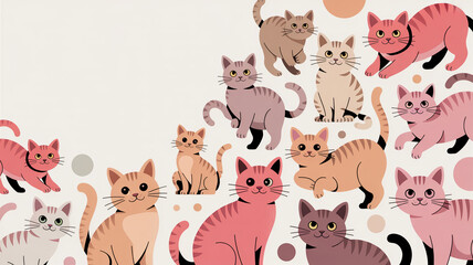 Obraz premium Cute cartoon cats pattern isolated on white background