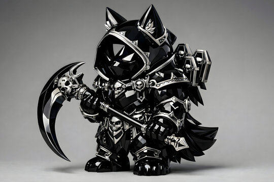 Yuru-Mecha: Gemstone - Underworld Guard Wolf with Obsidian Armor, 3D Chibi Mecha