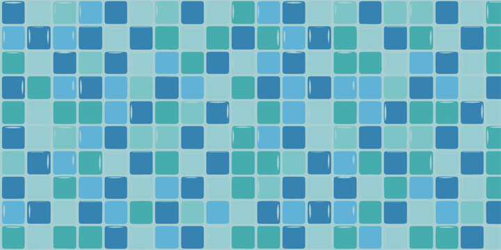 Abstract blue and turquoise square tile background pattern with glossy mosaic texture for bathroom pool and interior decoration.