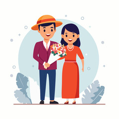 Obraz premium Couple Holding Flowers