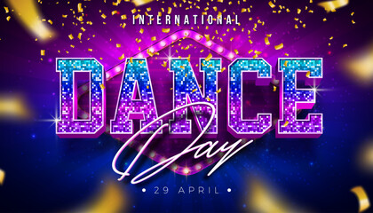A vibrant poster design celebrating International Dance Day on April 29th with sparkling typography and confetti elements © Oli