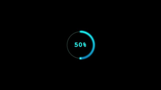 Cyan circular loading progress indicator  on dark technology background
