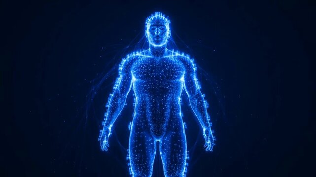 Digital Human Silhouette Forming from Particles and Data Lines Futuristic Transformation Concept Animation