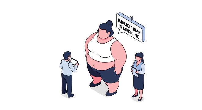 Illustration of implicit bias in medicine with overweight patient.