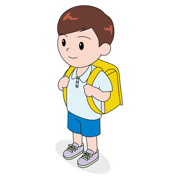 ランドセルを背負った男の子　アイソメトリック