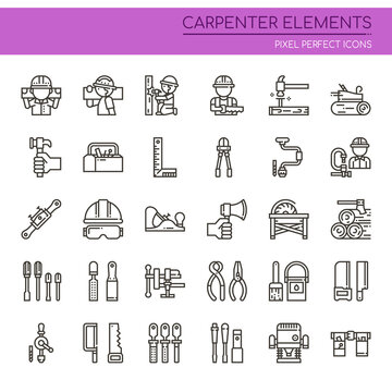 Carpenter Elements , Thin Line and Pixel Perfect Icons