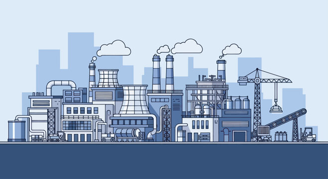 Extensive industrial factory complex featuring multiple buildings and smokestacks.