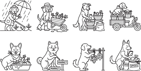 Fototapeta premium Hardworking dogs performing various farming and market garden tasks