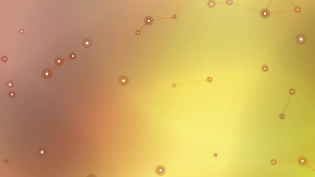 Abstract digital network with glowing nodes and lines on gold background