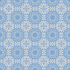 Fototapeta premium Seamless blue and white geometric floral pattern background