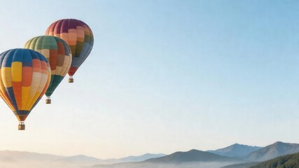 Obraz premium Hot air balloons float above mountains during sunrise over a clear sky