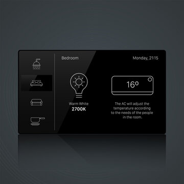 Dark smart home interface with temperature and lighting controls