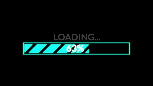 Cinematic Glitchy Cyberpunk Loading screen. High-intent progress bar for tech intros, data upload VFX, and sci-fi video editing.