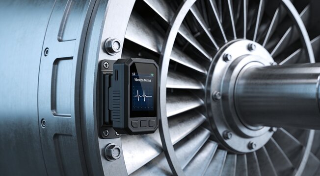 Corporate Industrial Monitoring Visual with Magnet Mounted Sensor and Stable Vibration Readout, High Clarity B2B Technology Image for Equipment Health, Predictive Service and Asset Protection