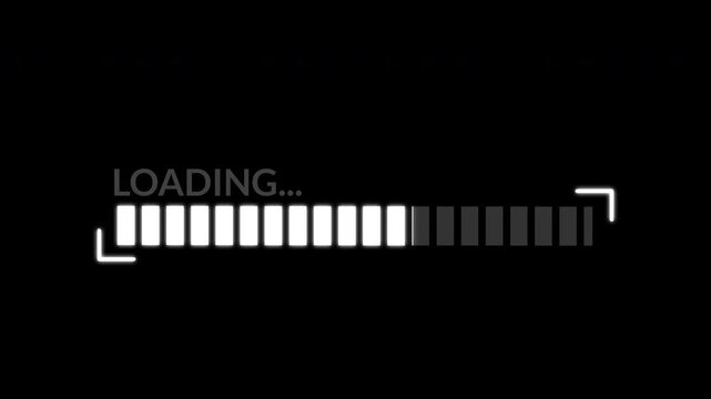 Pro Cyberpunk Loading UI element. Glitchy futuristic upload bar isolated on black for scifi movie transitions and game dev.