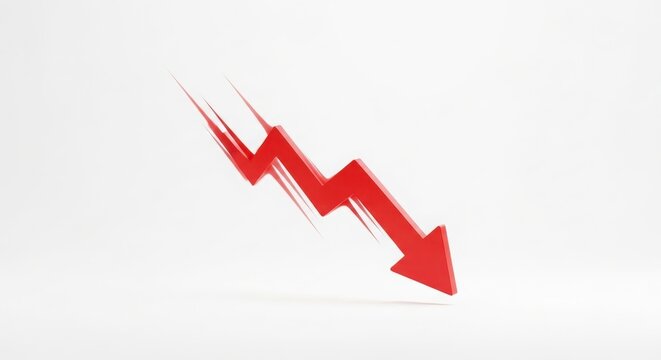 Brush stroke red arrow falling illustration with negative downtrend business