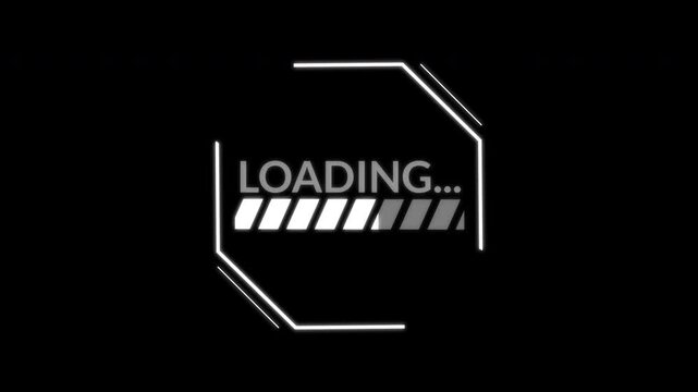 High-Tech Cyberpunk Loading screen. Glitchy data transfer progress bar for futuristic software promos and sci-fi UI elements.