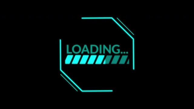 Cyberpunk Loading HUD animation. Glitchy futuristic progress bar for system reboot visuals and sci-fi technology interfaces.