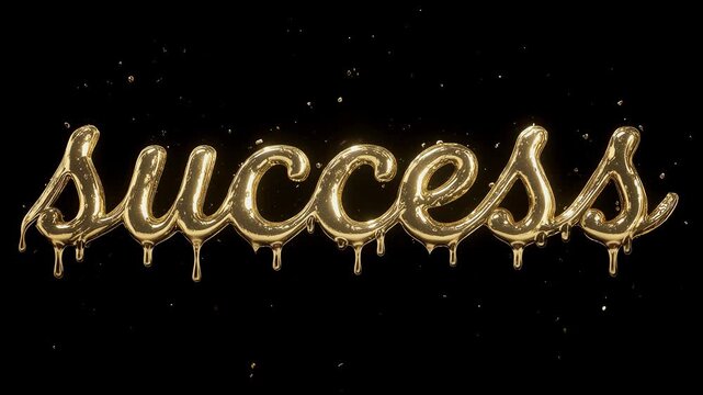 Elegant liquid gold success text with melting drips and sparkles.
