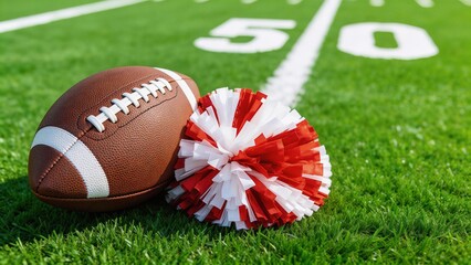 Obraz premium American football and pompom on field
