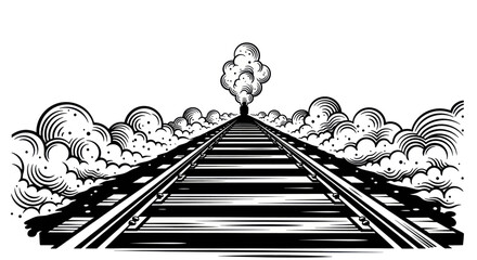 Vintage Train Tracks with Distant Locomotive and Smoke. © Faiz